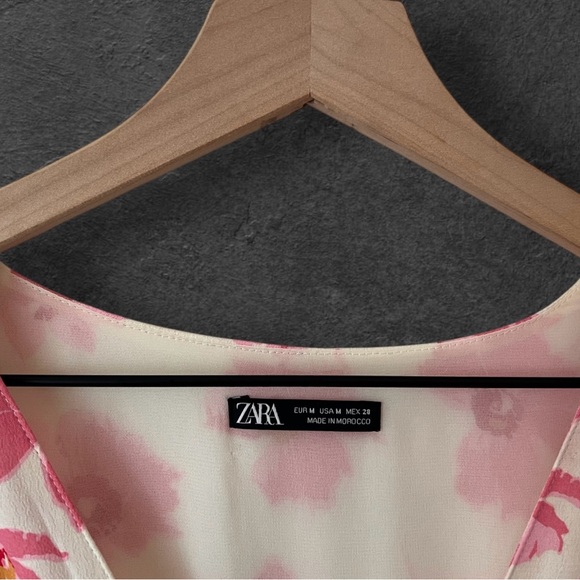 Zara Yellow Pink Floral Button Front Puff Sleeve Midi Dress Size M - Picture 7 of 16